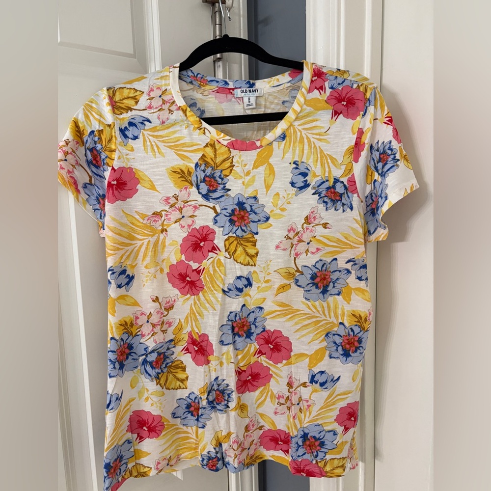 Old Navy Women's Short Sleeve Floral Tee - Yellow, Pink, Blue